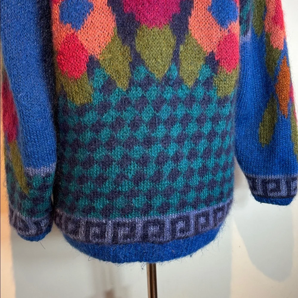 Vintage Colorful Patterned mohair Women's cardigan Sweater size medium - Picture 5 of 12